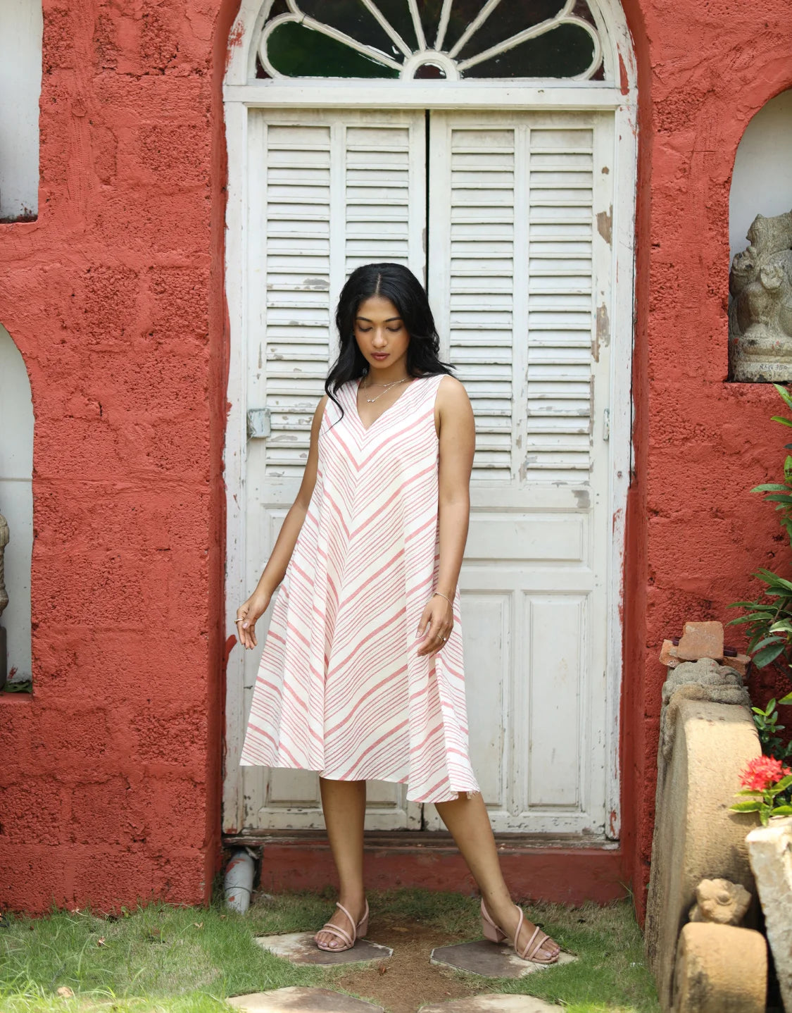 Cyra Handloom Cotton Knee Bias Dress