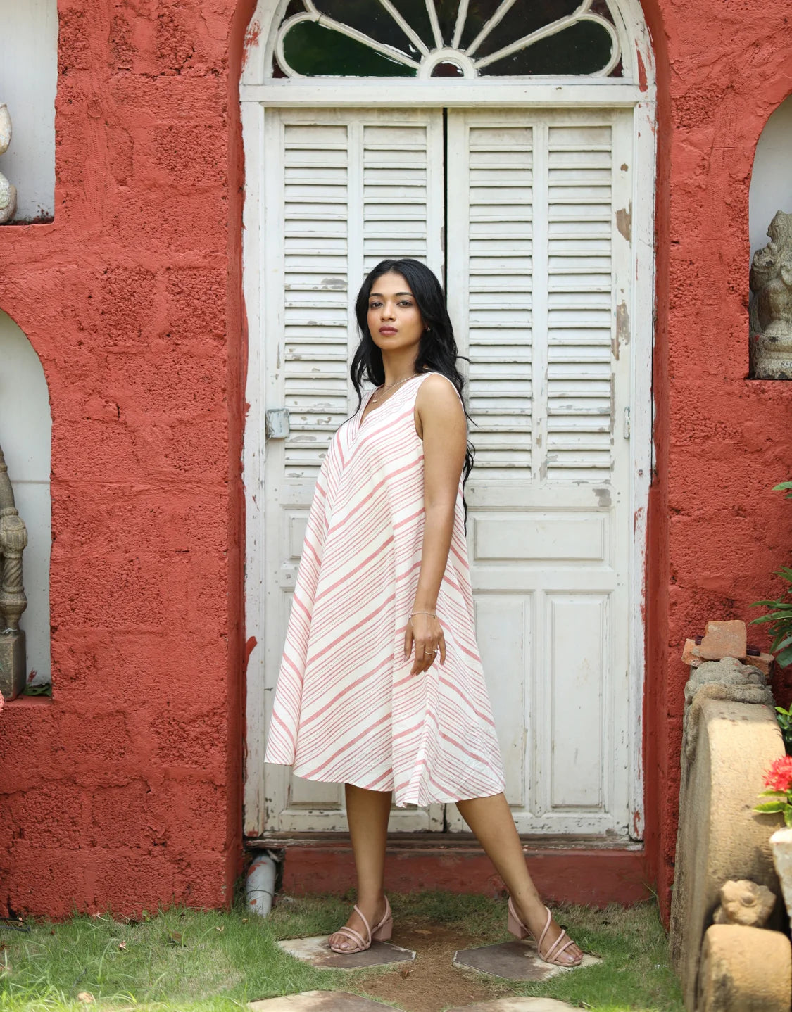 Cyra Handloom Cotton Knee Bias Dress