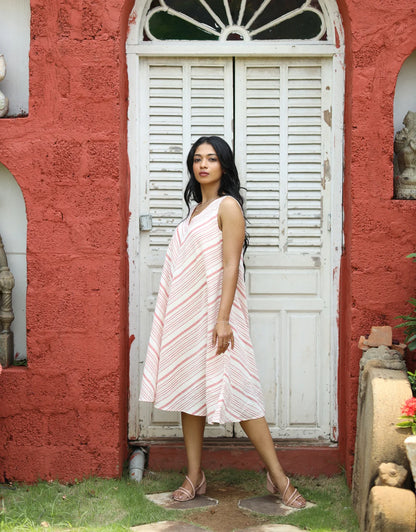 Cyra Handloom Cotton Knee Bias Dress