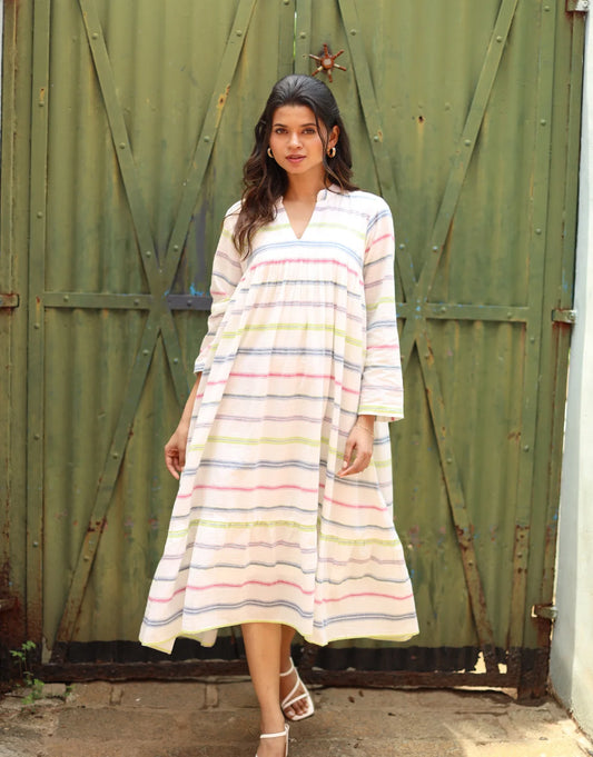 Juniper Handloom Cotton Midi Tier Dress