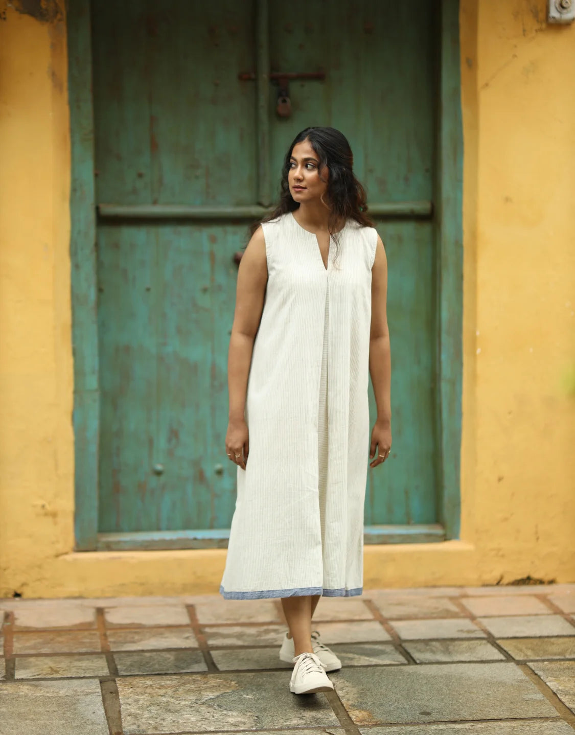 Celia Handloom Cotton Sleeveless Midi Dress